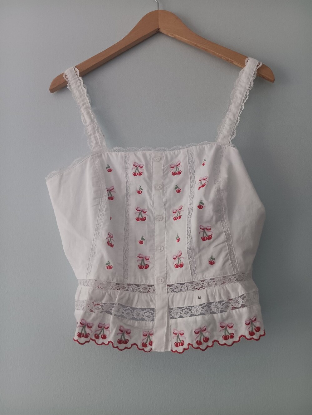 NWT Aeropostale Embroidered Cherry Peplum Crop Top White - Picture 2 of 6